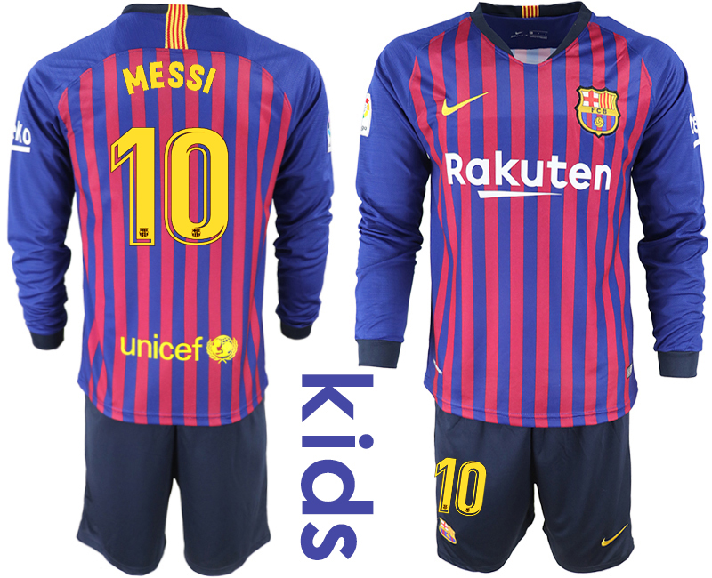2018_2019 Club Barcelona home long sleeve Youth #10 soccer jerseys->youth soccer jersey->Youth Jersey